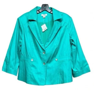 Cato Woman Plus Size Blazer 14/16W Turquoise 3/4 Sleeve Button Front